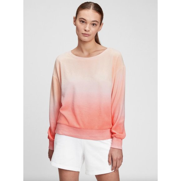 GAP Pink & Salmon Ombre Sunset Hued Cotton Terry Terrycloth Crewneck Sweatshirt - Picture 3 of 9